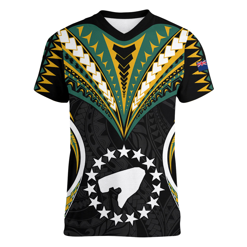 Polynesian Pride Pukapuka Island Women V Neck T Shirt Cook Islands Tribal Wave Style LT9 Female Black - Polynesian Pride