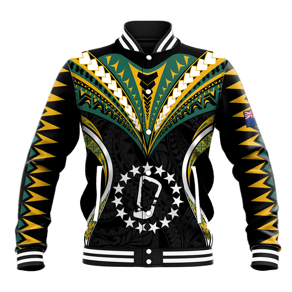 Polynesian Pride Rakahanga Island Baseball Jacket Cook Islands Tribal Wave Style LT9 Unisex Black - Polynesian Pride