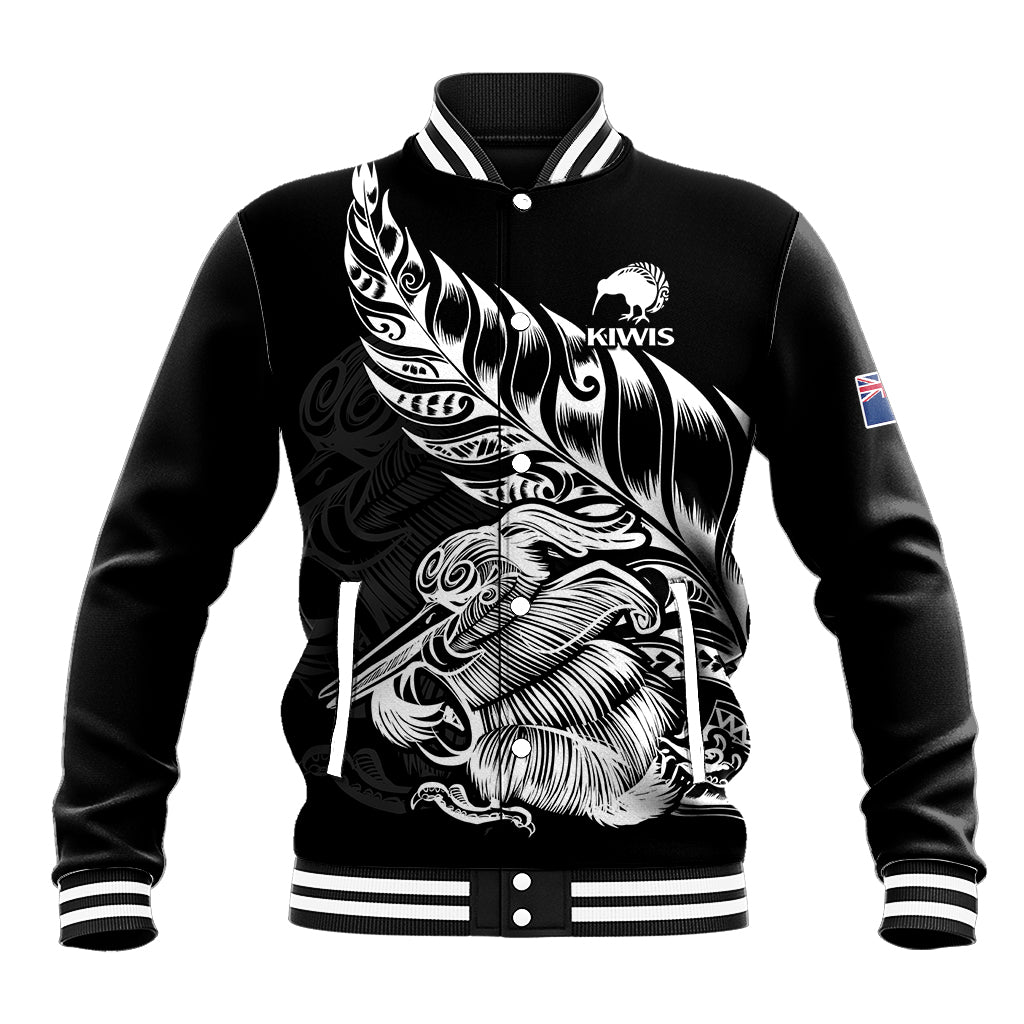 (Custom Text And Number) New Zealand Kiwi Rugby Baseball Jacket LT9 Unisex Black - Polynesian Pride
