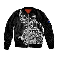 (Custom Text And Number) New Zealand Kiwi Rugby Bomber Jacket LT9 Unisex Black - Polynesian Pride
