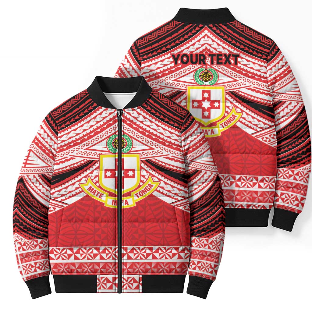Personalised Kolisi Tonga College Atele Bomber Puffer Jacket Polynesian Ngatu Tribal - Polynesian Pride