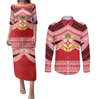 Personalised Kolisi Tonga College Atele Couples Matching Puletasi and Long Sleeve Button Shirt Polynesian Ngatu Tribal