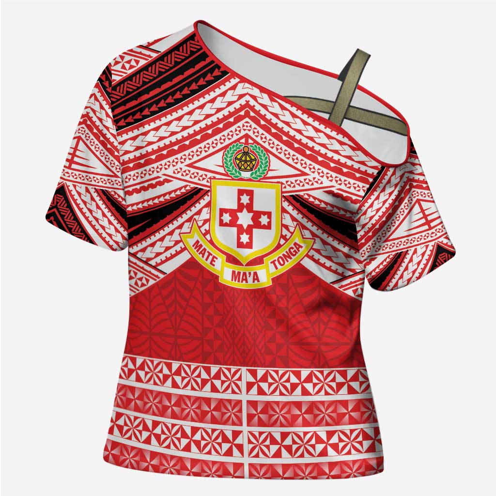 Personalised Kolisi Tonga College Atele Cross Shoulder Shirt Polynesian Ngatu Tribal - Polynesian Pride