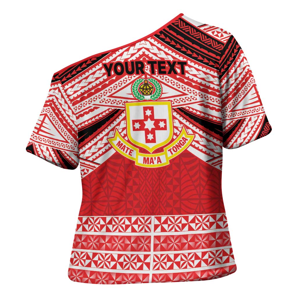 Personalised Kolisi Tonga College Atele Cross Shoulder Shirt Polynesian Ngatu Tribal - Polynesian Pride