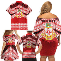 Personalised Kolisi Tonga College Atele Family Matching Off Shoulder Short Dress and Hawaiian Shirt Polynesian Ngatu Tribal