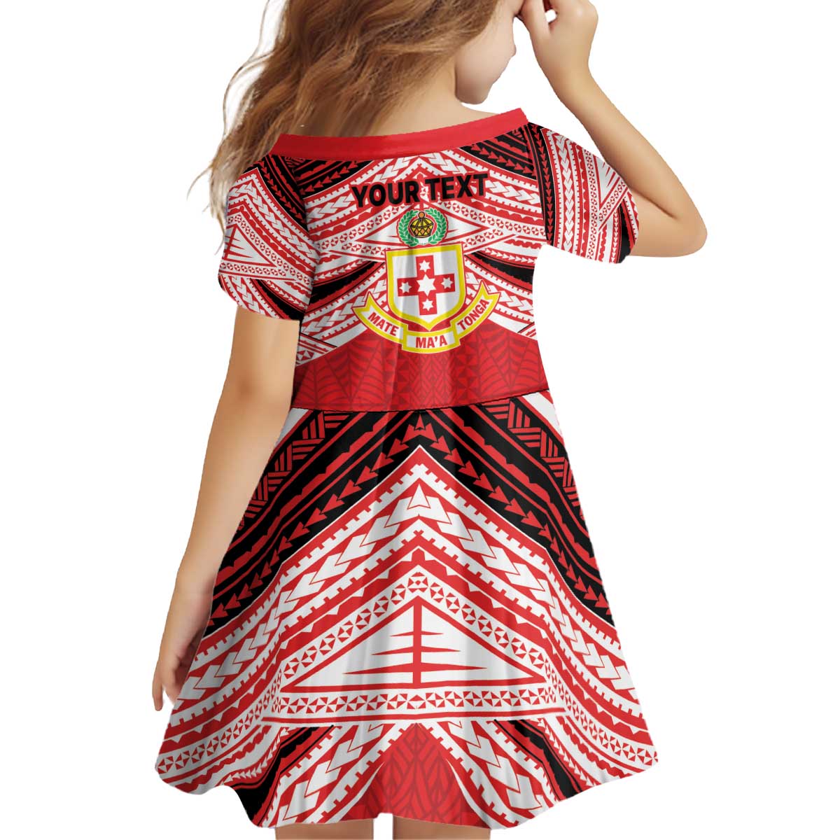 Personalised Kolisi Tonga College Atele Kid Short Sleeve Dress Polynesian Ngatu Tribal