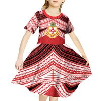 Personalised Kolisi Tonga College Atele Kid Short Sleeve Dress Polynesian Ngatu Tribal