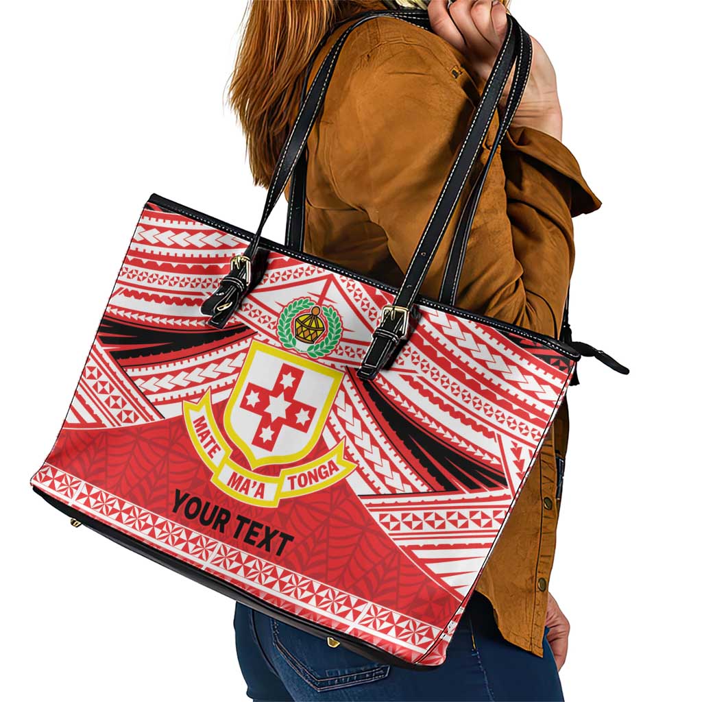 Personalised Kolisi Tonga College Atele Leather Tote Bag Polynesian Ngatu Tribal