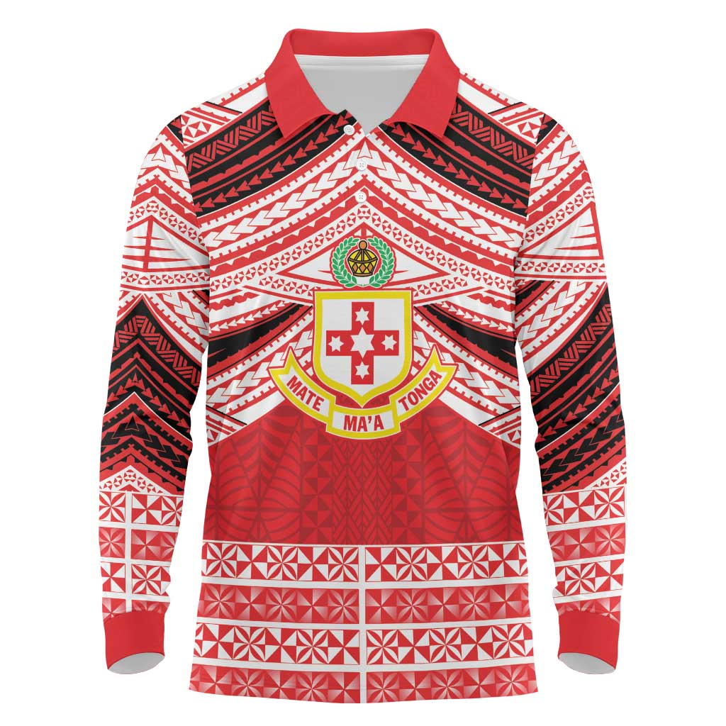Personalised Kolisi Tonga College Atele Long Sleeve Polo Shirt Polynesian Ngatu Tribal