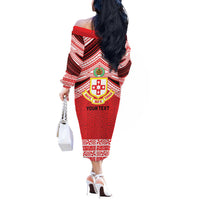 Personalised Kolisi Tonga College Atele Off The Shoulder Long Sleeve Dress Polynesian Ngatu Tribal
