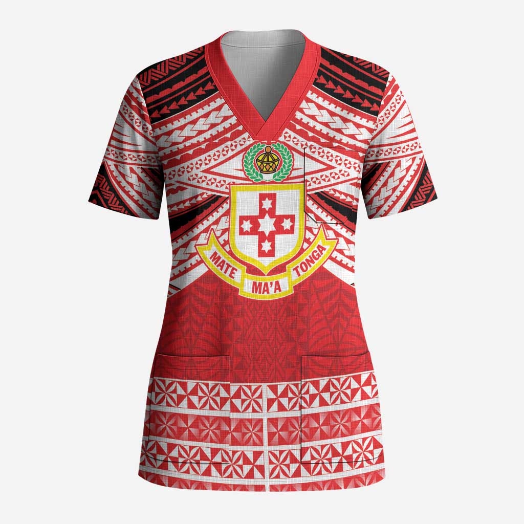 Personalised Kolisi Tonga College Atele Scrub Top Polynesian Ngatu Tribal - Polynesian Pride