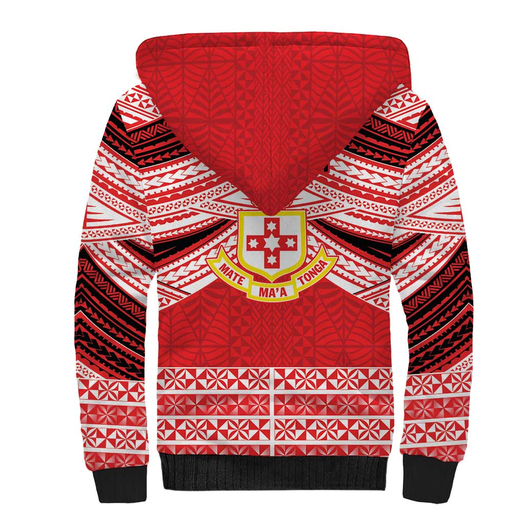 Personalised Kolisi Tonga College Atele Sherpa Hoodie Polynesian Ngatu Tribal