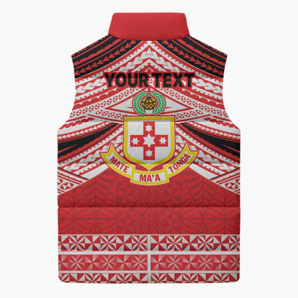 Personalised Kolisi Tonga College Atele Sleeveless Puffer Jacket Polynesian Ngatu Tribal - Polynesian Pride