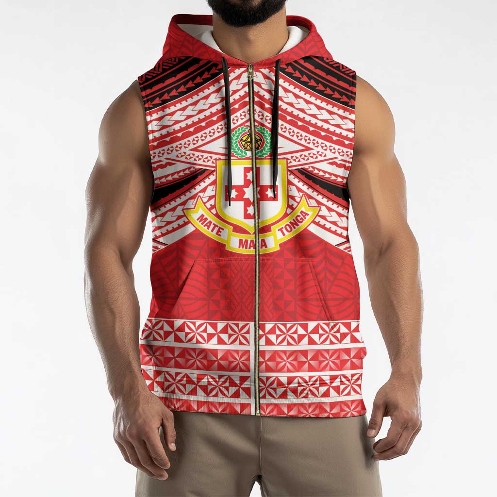 Personalised Kolisi Tonga College Atele Sleeveless Zip Hoodie Polynesian Ngatu Tribal - Polynesian Pride