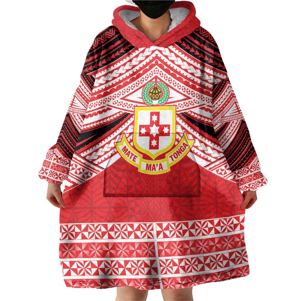 Personalised Kolisi Tonga College Atele Wearable Blanket Hoodie Polynesian Ngatu Tribal