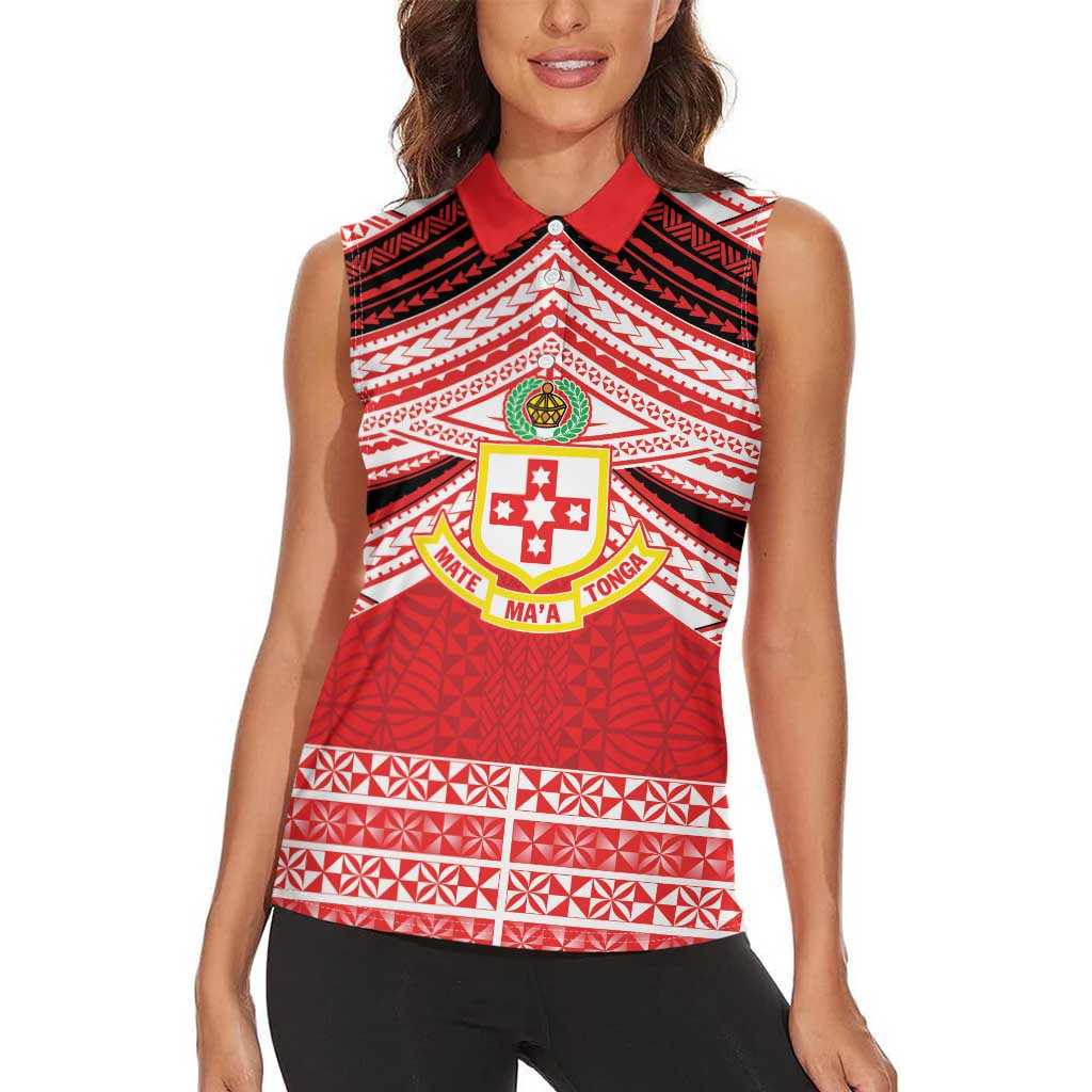 Personalised Kolisi Tonga College Atele Women Sleeveless Polo Shirt Polynesian Ngatu Tribal