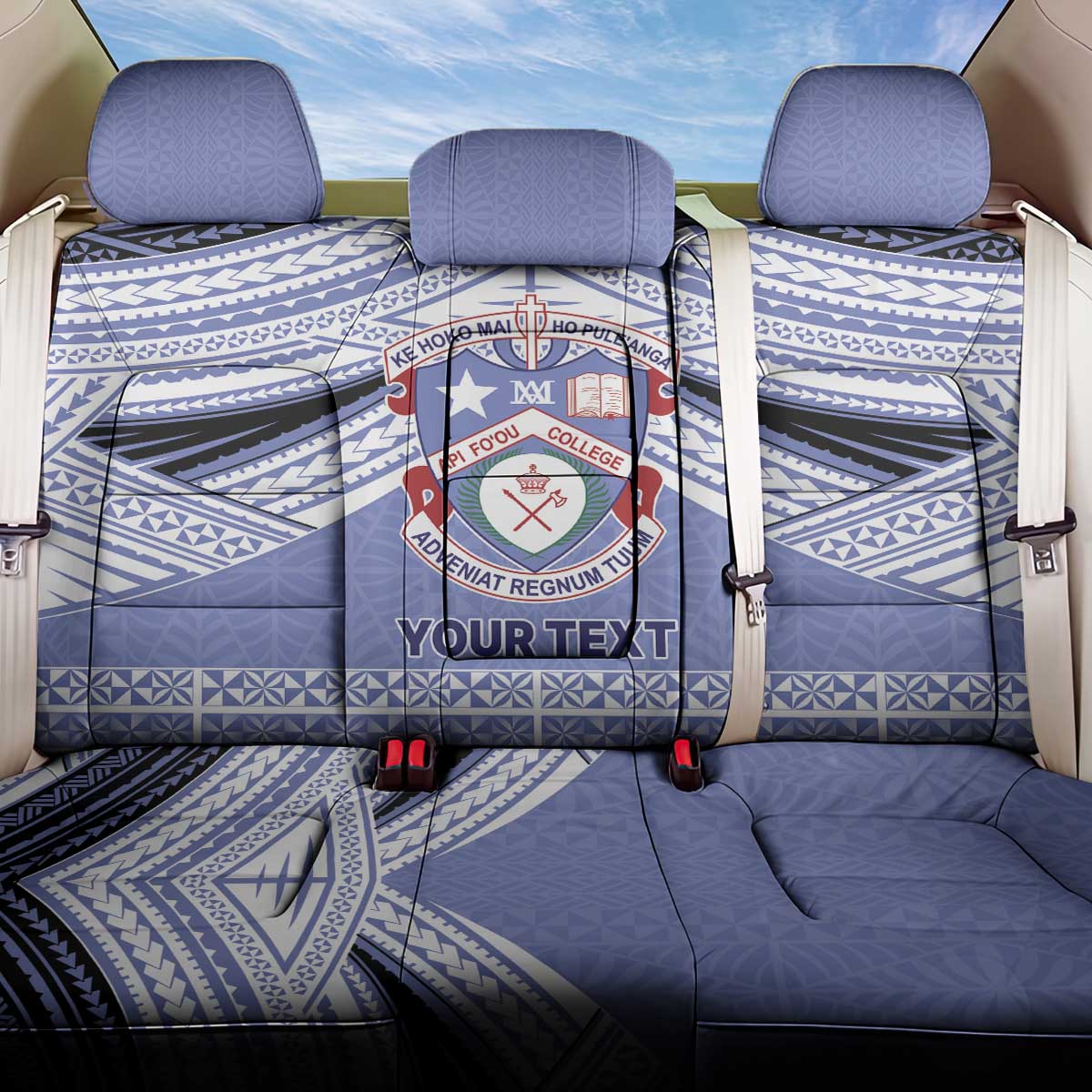 Personalised Tonga Apifoou College Back Car Seat Cover Polynesian Ngatu Tribal