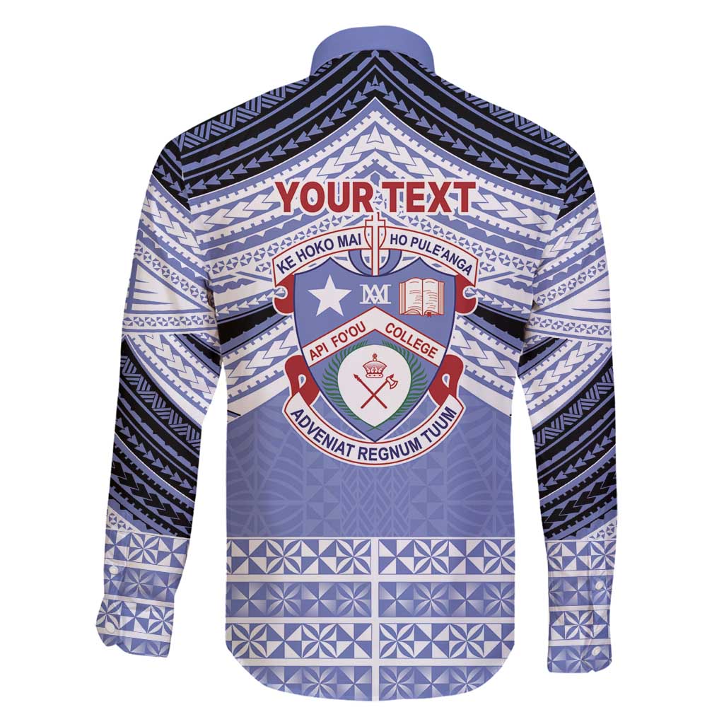 Personalised Tonga Apifoou College Family Matching Long Sleeve Bodycon Dress and Hawaiian Shirt Polynesian Ngatu Tribal