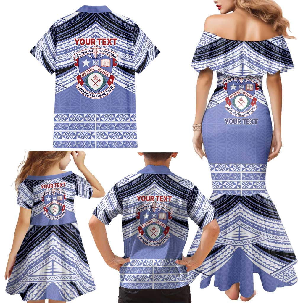 Personalised Tonga Apifoou College Family Matching Mermaid Dress and Hawaiian Shirt Polynesian Ngatu Tribal