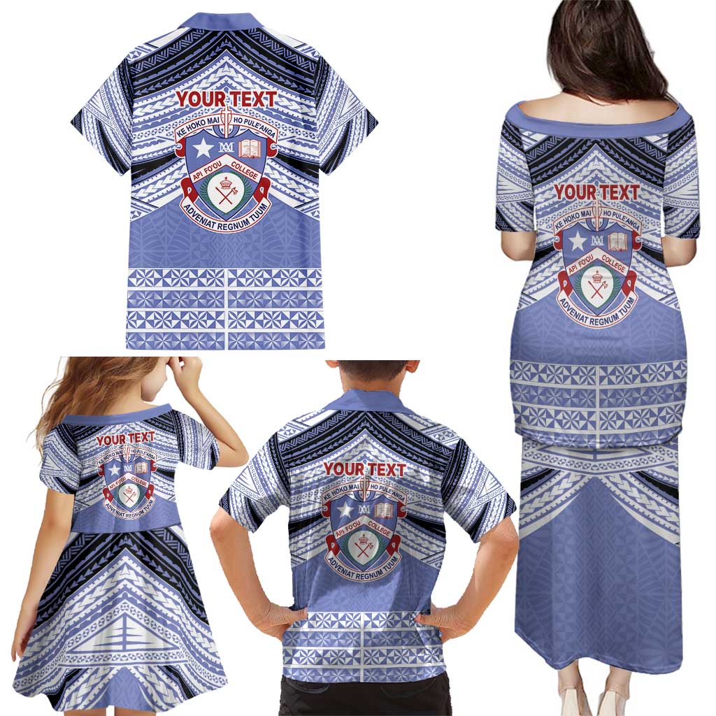 Personalised Tonga Apifoou College Family Matching Puletasi and Hawaiian Shirt Polynesian Ngatu Tribal