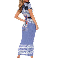 Personalised Tonga Apifoou College Family Matching Short Sleeve Bodycon Dress and Hawaiian Shirt Polynesian Ngatu Tribal