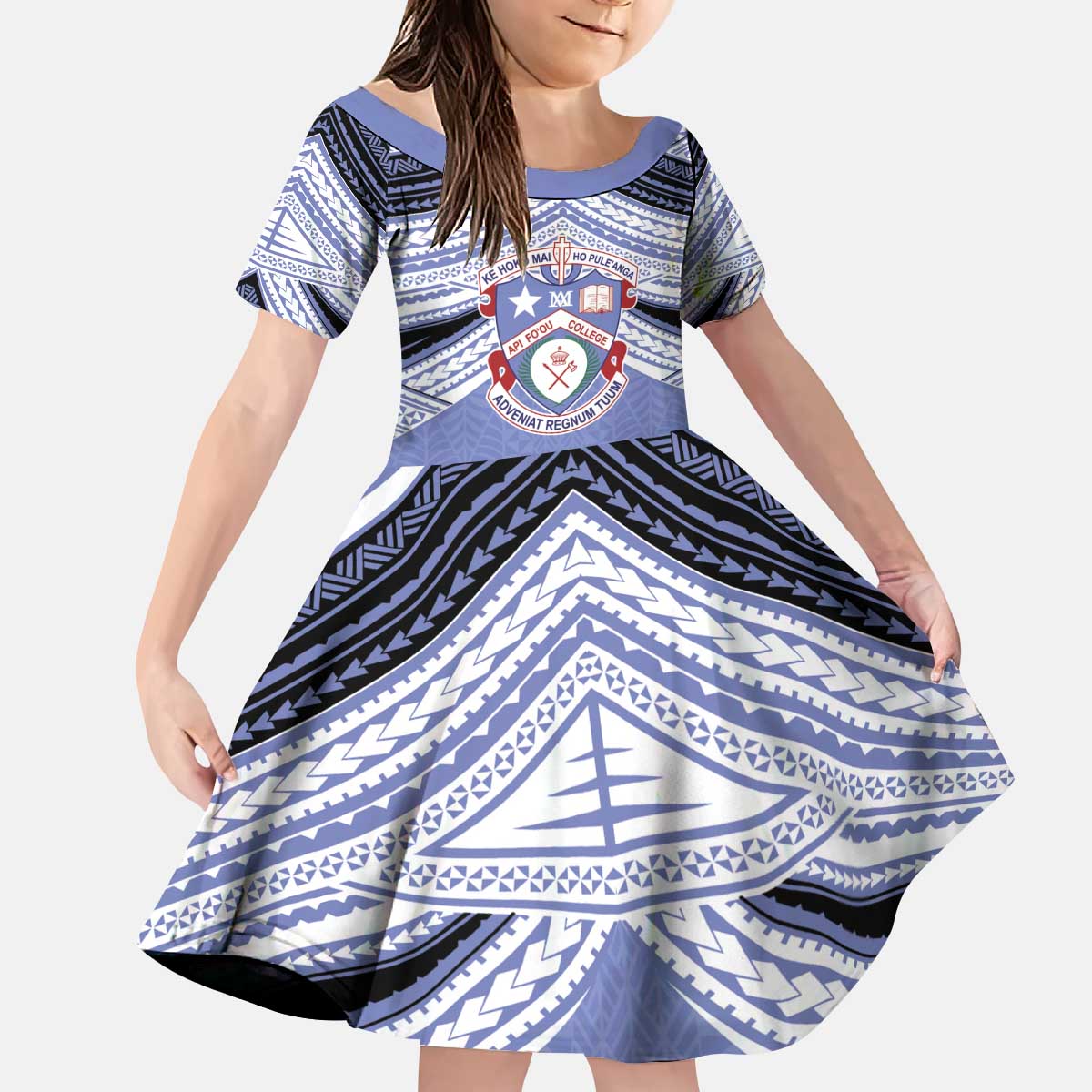 Personalised Tonga Apifoou College Kid Short Sleeve Dress Polynesian Ngatu Tribal