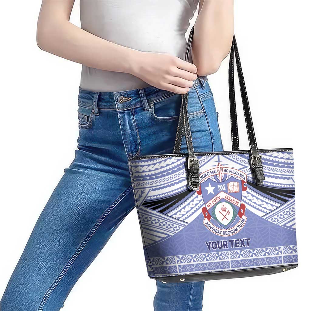 Personalised Tonga Apifoou College Leather Tote Bag Polynesian Ngatu Tribal