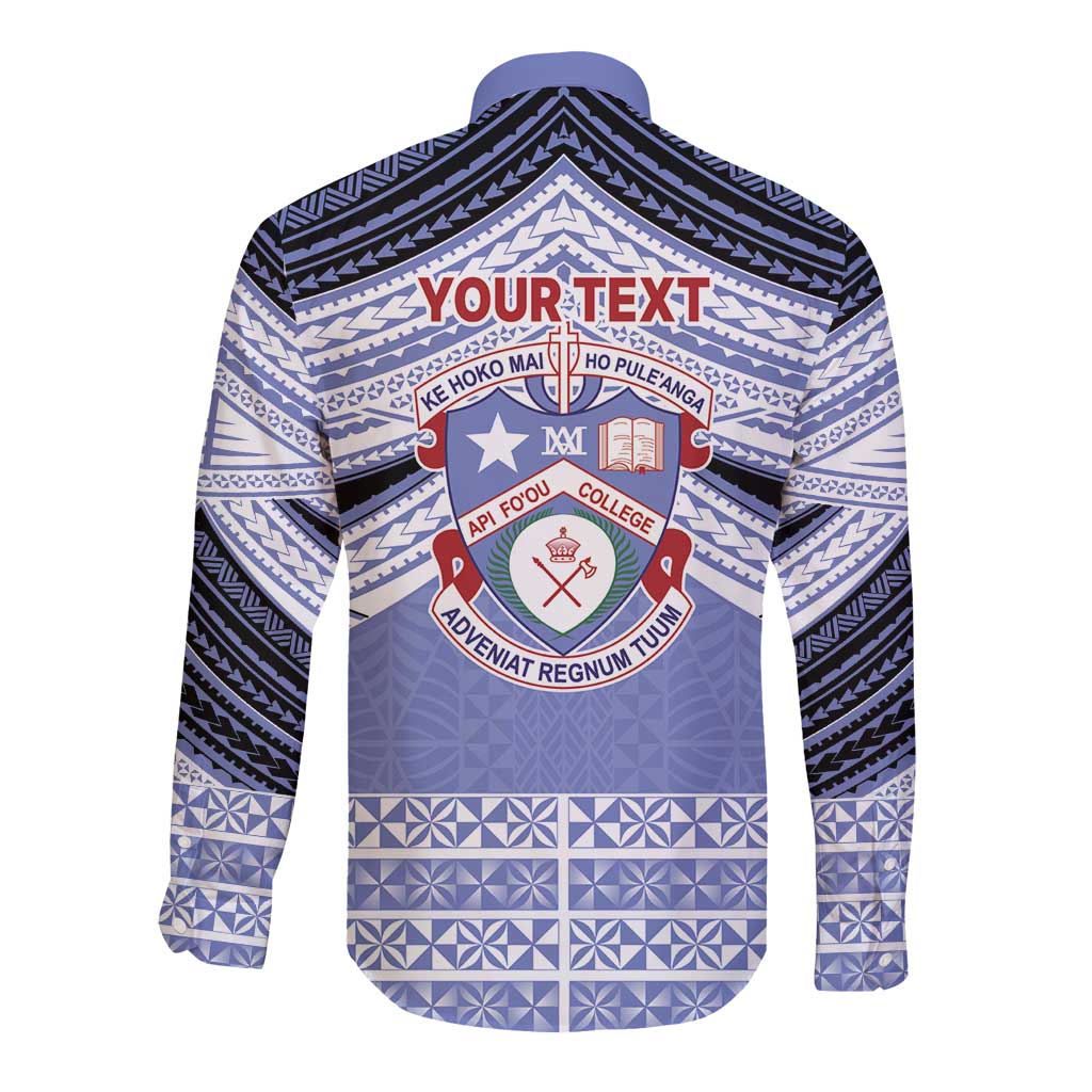 Personalised Tonga Apifoou College Long Sleeve Button Shirt Polynesian Ngatu Tribal