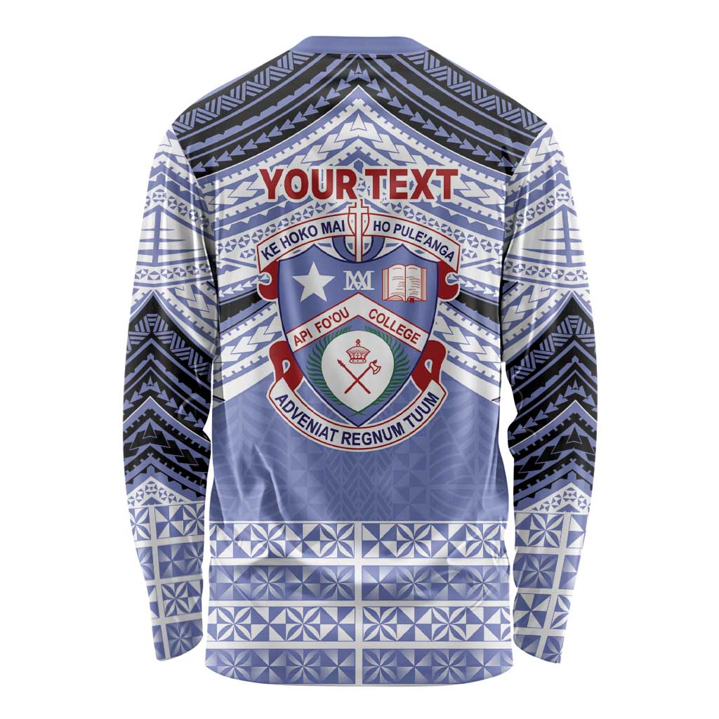 Personalised Tonga Apifoou College Long Sleeve Shirt Polynesian Ngatu Tribal