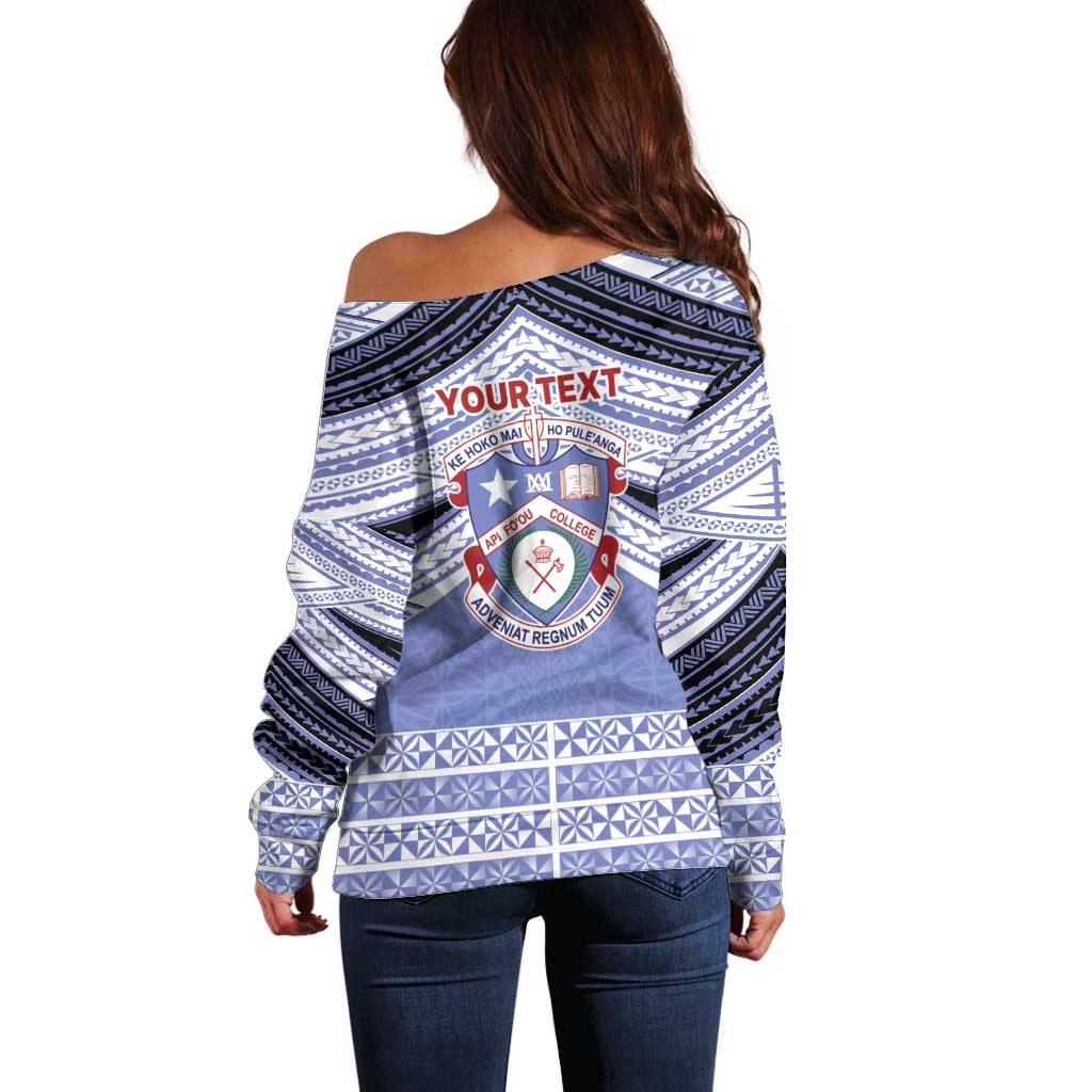 Personalised Tonga Apifoou College Off Shoulder Sweater Polynesian Ngatu Tribal