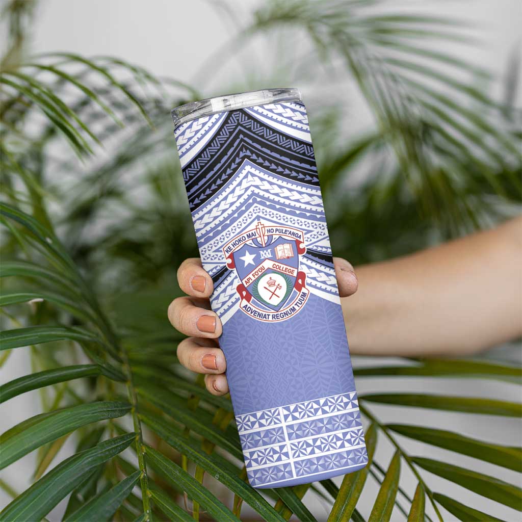 Personalised Tonga Apifoou College Skinny Tumbler Polynesian Ngatu Tribal