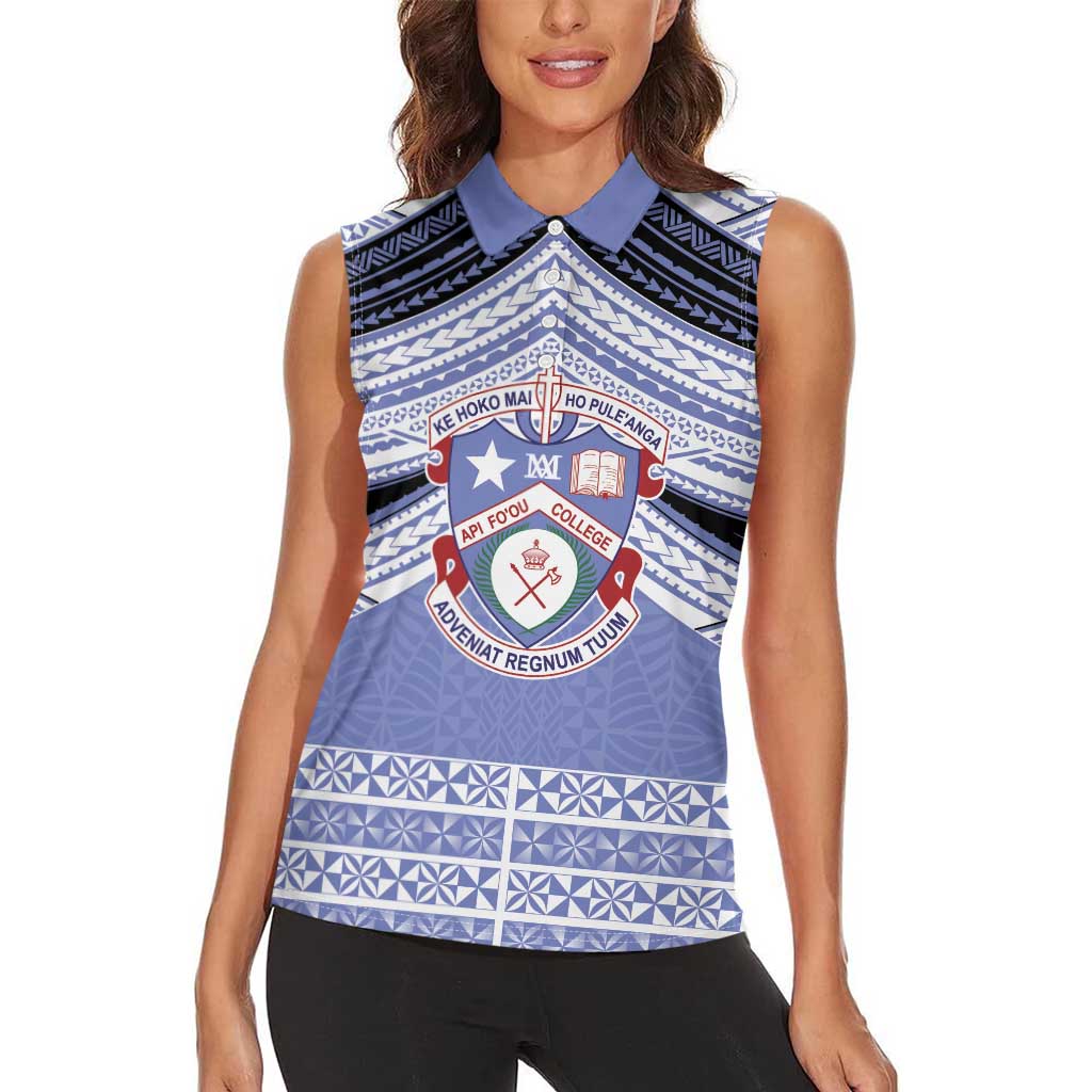 Personalised Tonga Apifoou College Women Sleeveless Polo Shirt Polynesian Ngatu Tribal