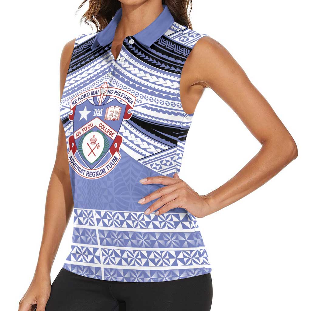 Personalised Tonga Apifoou College Women Sleeveless Polo Shirt Polynesian Ngatu Tribal