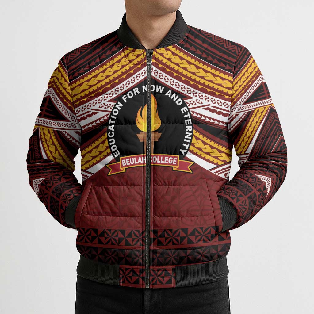 Personalised Tonga Beulah College Bomber Puffer Jacket Polynesian Ngatu Tribal - Polynesian Pride