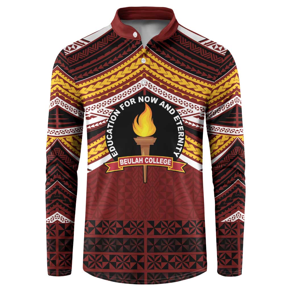 Personalised Tonga Beulah College Button Sweatshirt Polynesian Ngatu Tribal