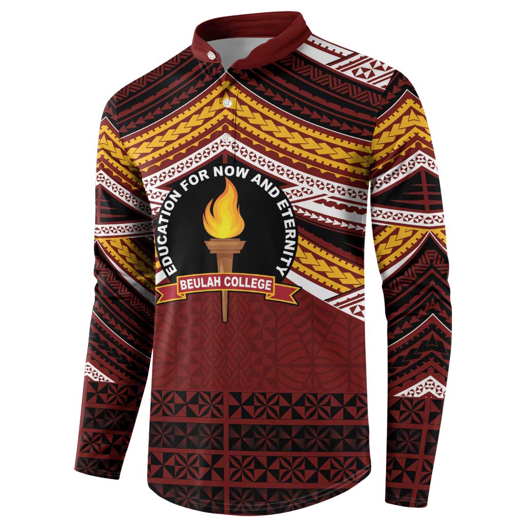 Personalised Tonga Beulah College Button Sweatshirt Polynesian Ngatu Tribal