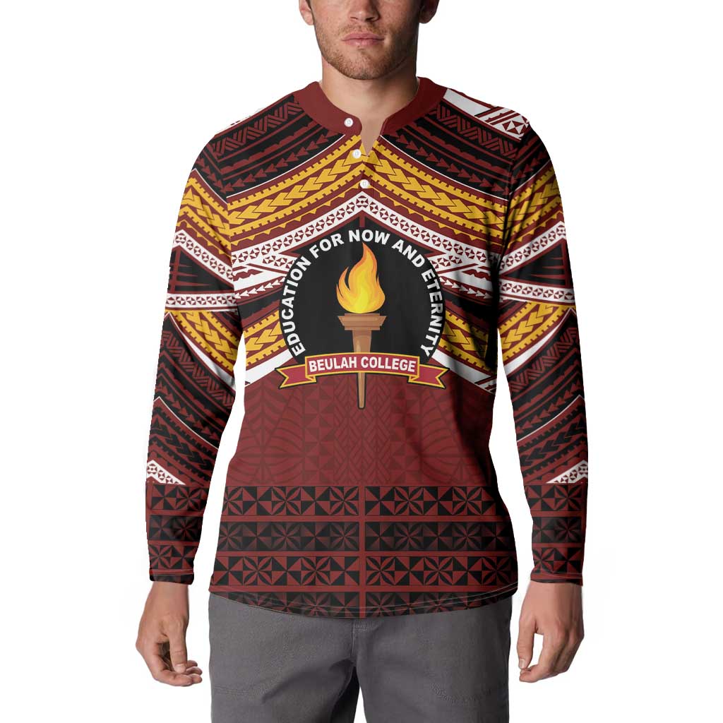 Personalised Tonga Beulah College Button Sweatshirt Polynesian Ngatu Tribal