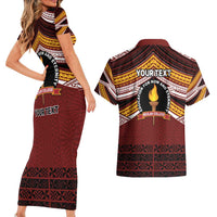 Personalised Tonga Beulah College Couples Matching Short Sleeve Bodycon Dress and Hawaiian Shirt Polynesian Ngatu Tribal
