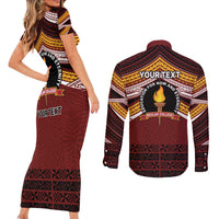Personalised Tonga Beulah College Couples Matching Short Sleeve Bodycon Dress and Long Sleeve Button Shirt Polynesian Ngatu Tribal