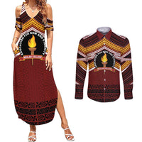 Personalised Tonga Beulah College Couples Matching Summer Maxi Dress and Long Sleeve Button Shirt Polynesian Ngatu Tribal