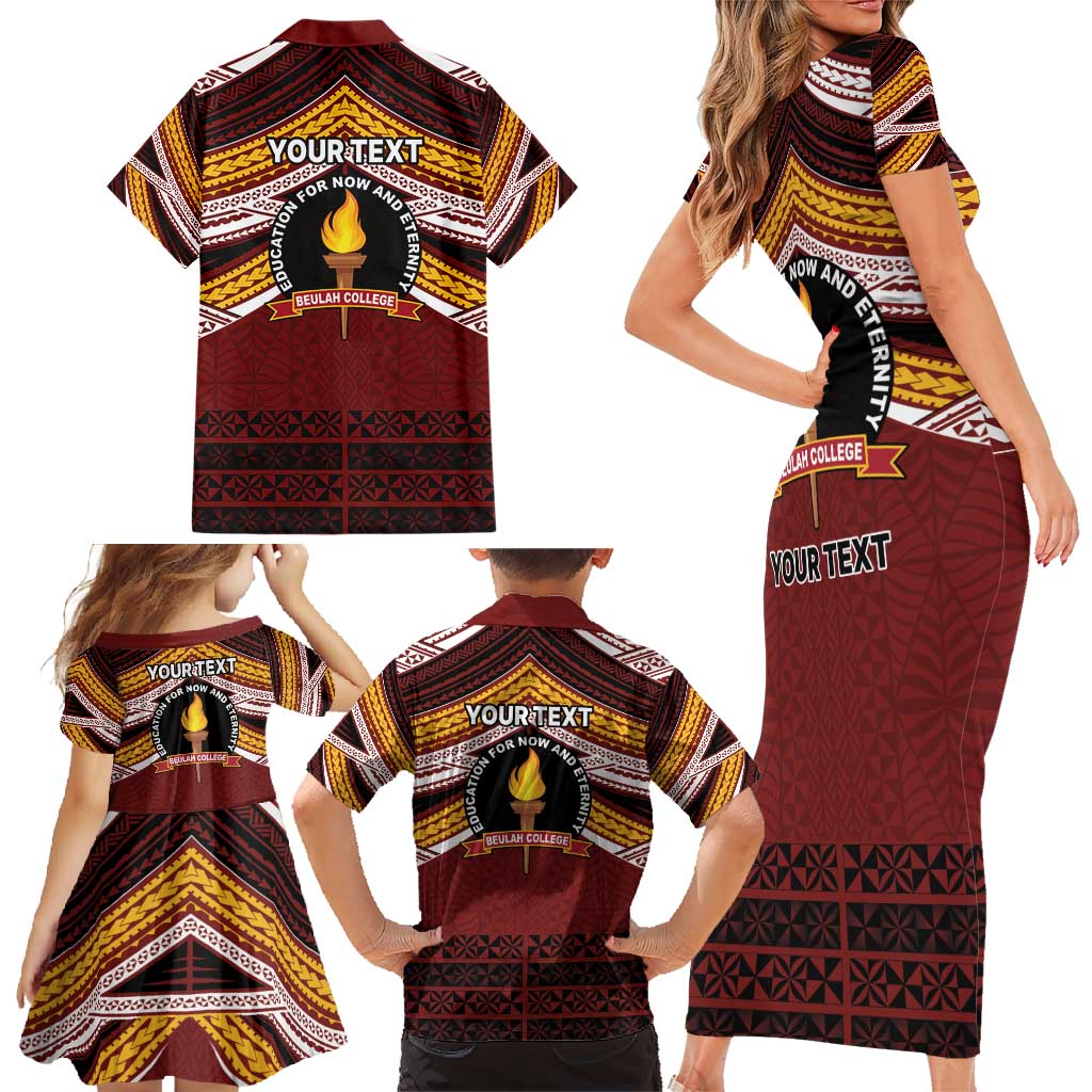 Personalised Tonga Beulah College Family Matching Short Sleeve Bodycon Dress and Hawaiian Shirt Polynesian Ngatu Tribal