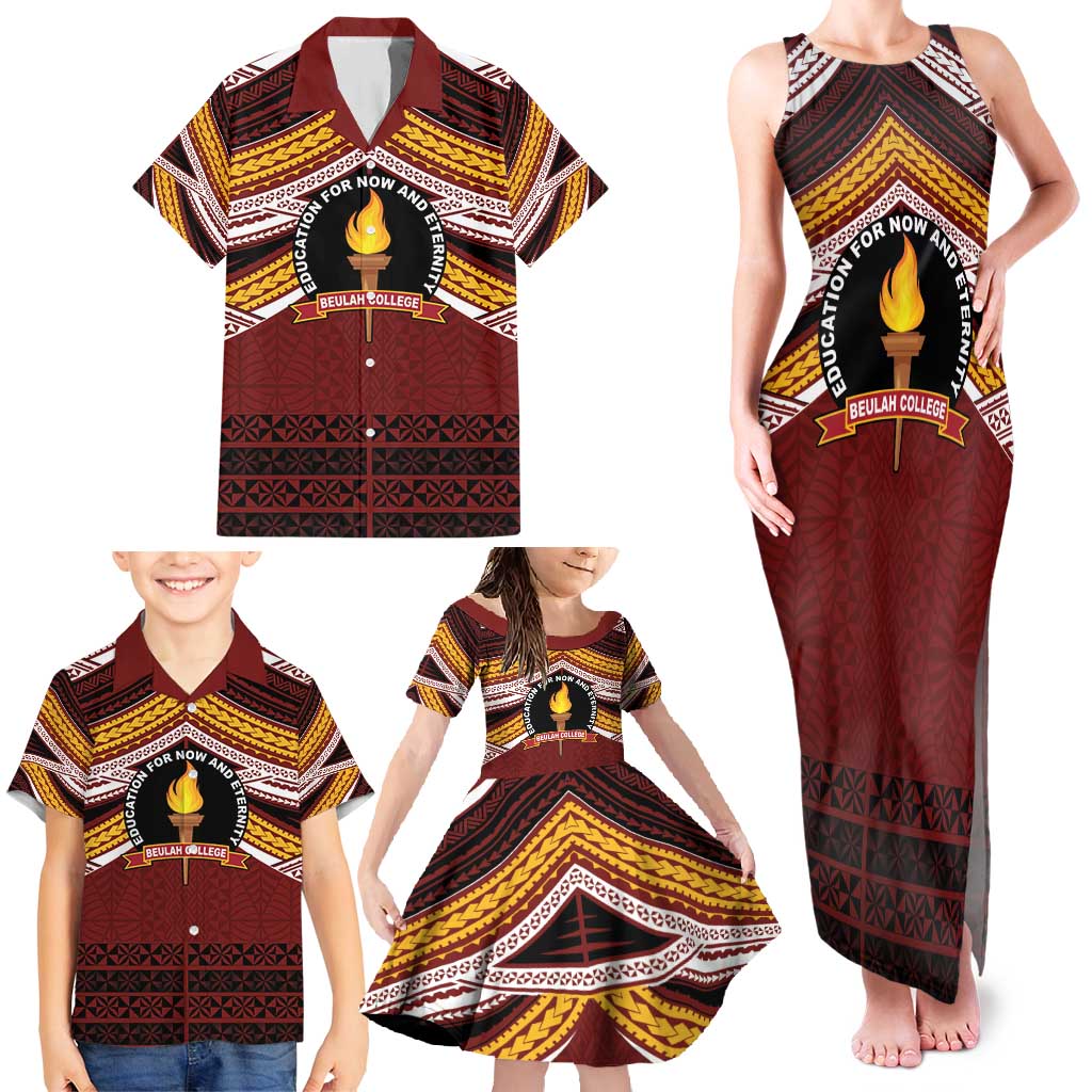 Personalised Tonga Beulah College Family Matching Tank Maxi Dress and Hawaiian Shirt Polynesian Ngatu Tribal