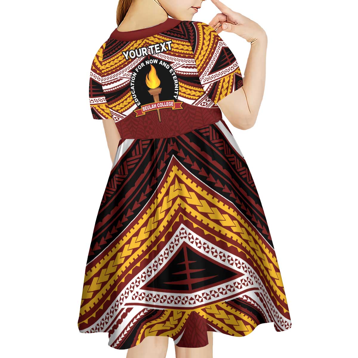 Personalised Tonga Beulah College Kid Short Sleeve Dress Polynesian Ngatu Tribal