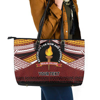 Personalised Tonga Beulah College Leather Tote Bag Polynesian Ngatu Tribal