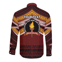 Personalised Tonga Beulah College Long Sleeve Button Shirt Polynesian Ngatu Tribal