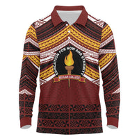 Personalised Tonga Beulah College Long Sleeve Polo Shirt Polynesian Ngatu Tribal