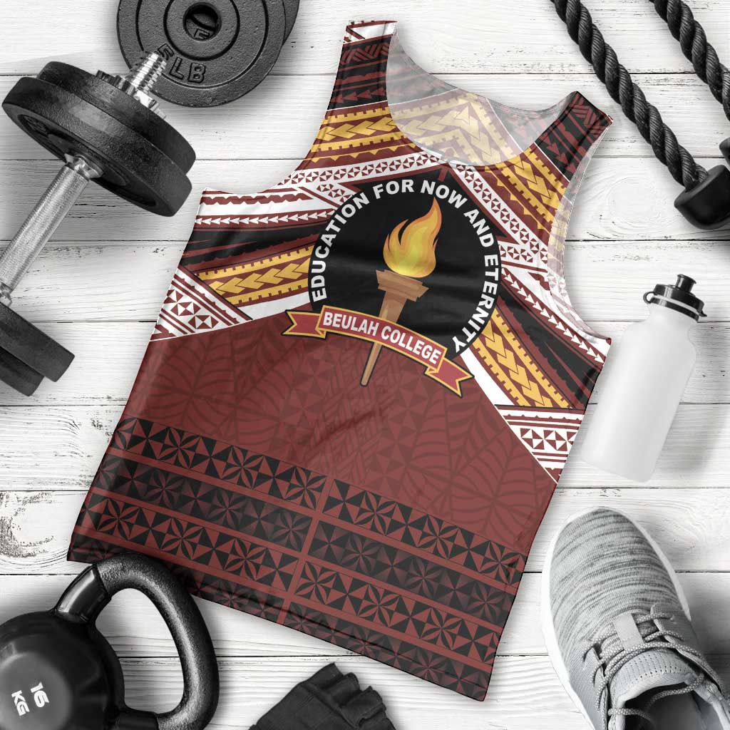 Personalised Tonga Beulah College Men Tank Top Polynesian Ngatu Tribal
