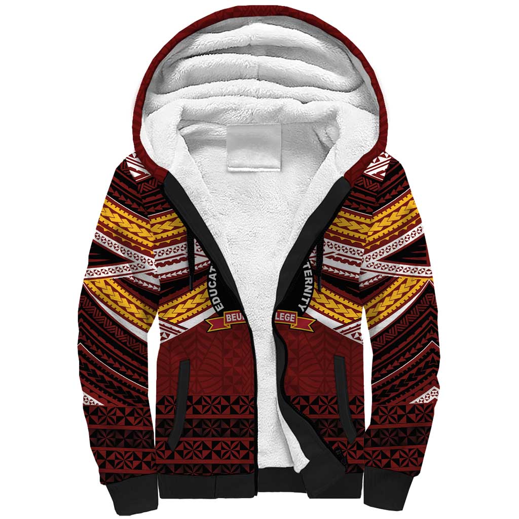 Personalised Tonga Beulah College Sherpa Hoodie Polynesian Ngatu Tribal