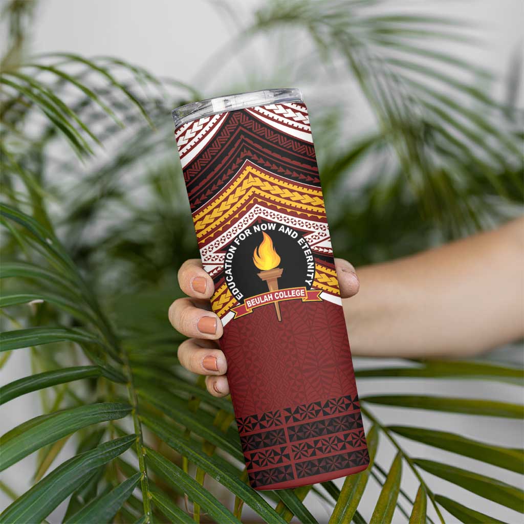 Personalised Tonga Beulah College Skinny Tumbler Polynesian Ngatu Tribal