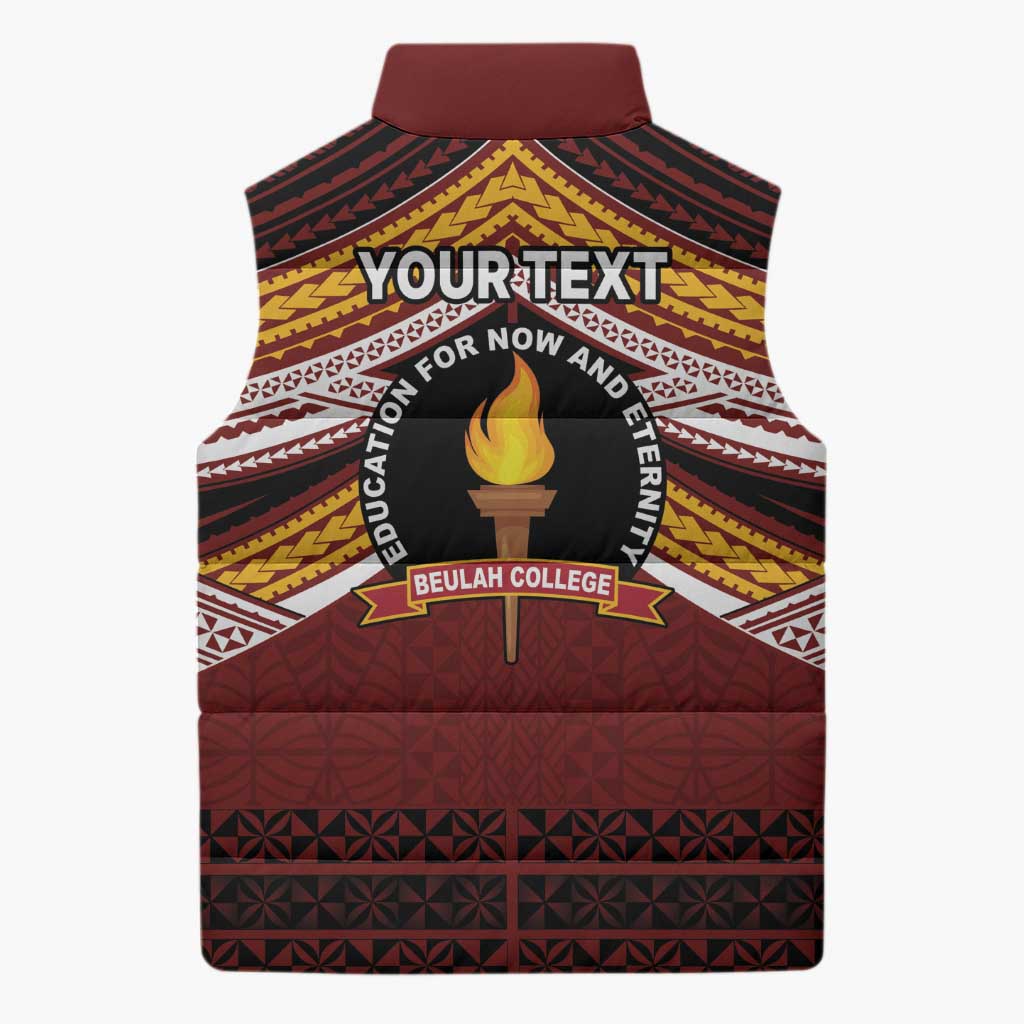 Personalised Tonga Beulah College Sleeveless Puffer Jacket Polynesian Ngatu Tribal - Polynesian Pride